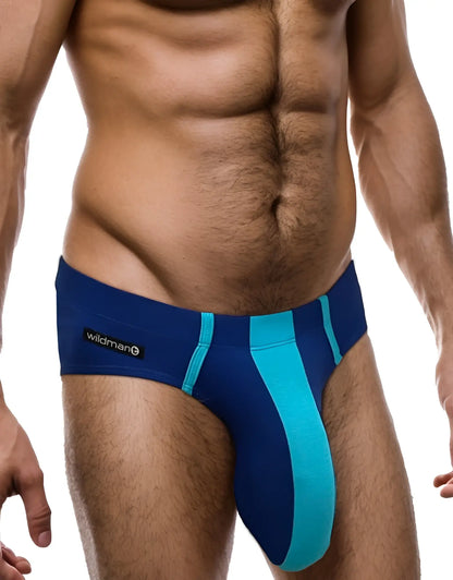 Blue and teal wildman brand jockstrap with contoured design made from modal fabric for comfortable wear