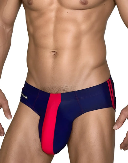 WildmanT monster cock swim brief navy red athletic-style with bold vertical stripe for swimwear use
