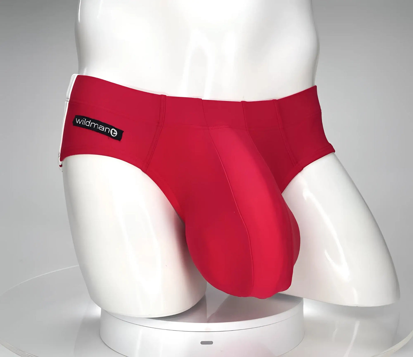 Wildmant monster cock swim brief red men’s underwear with supportive contoured design for swim and active wear