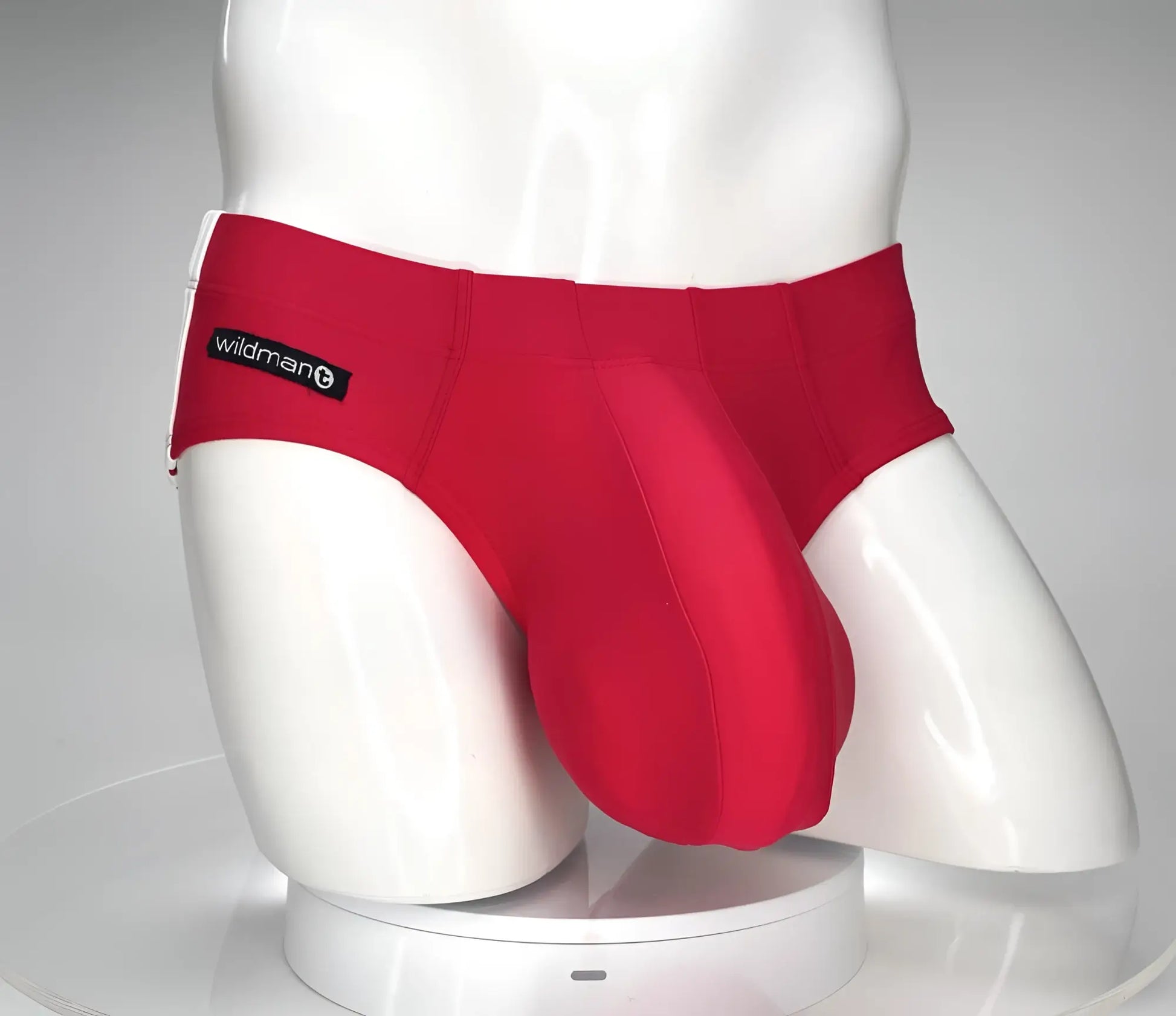 Wildmant monster cock swim brief red men’s underwear with supportive contoured design for swim and active wear