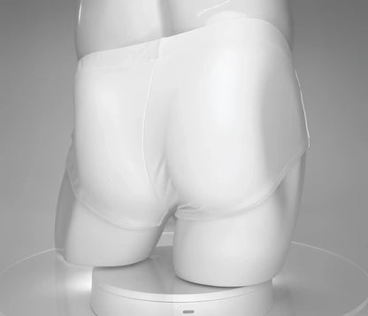 WildmanT monster cock white swim brief displayed on a mannequin showing the front design in stretch fabric