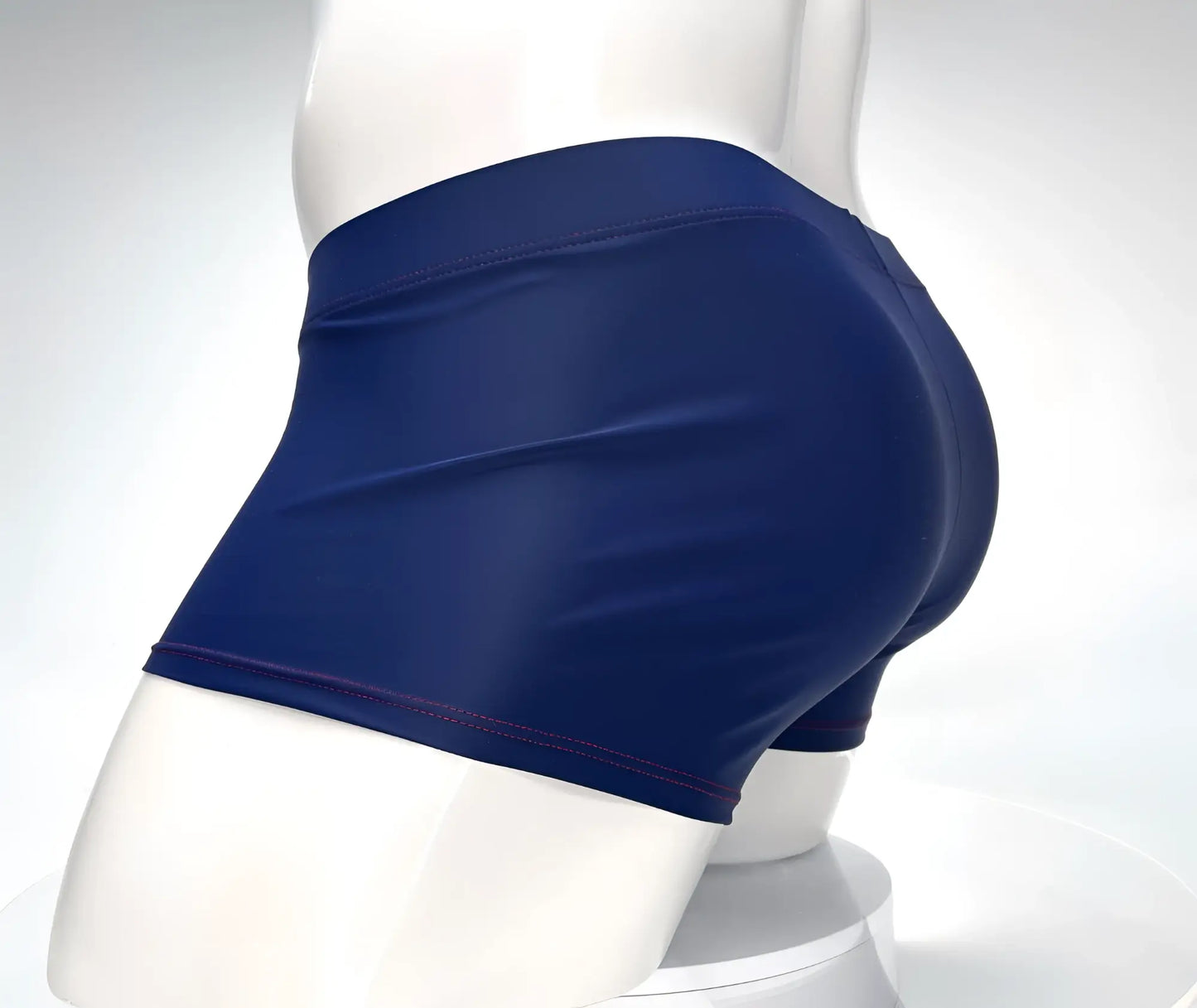 Wildmant monster cock swim square cut navy red high-waisted swim trunks with smooth stretchy fabric and subtle hem stitching
