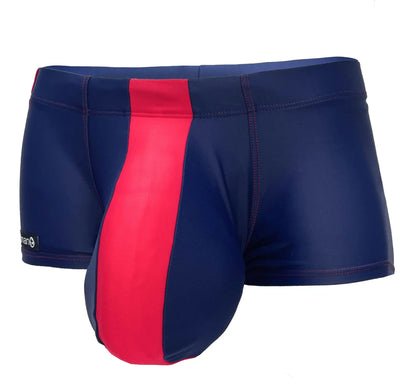 WildmanT monster cock swim square cut swim trunks in navy and red stripes with sleek form-fitting design