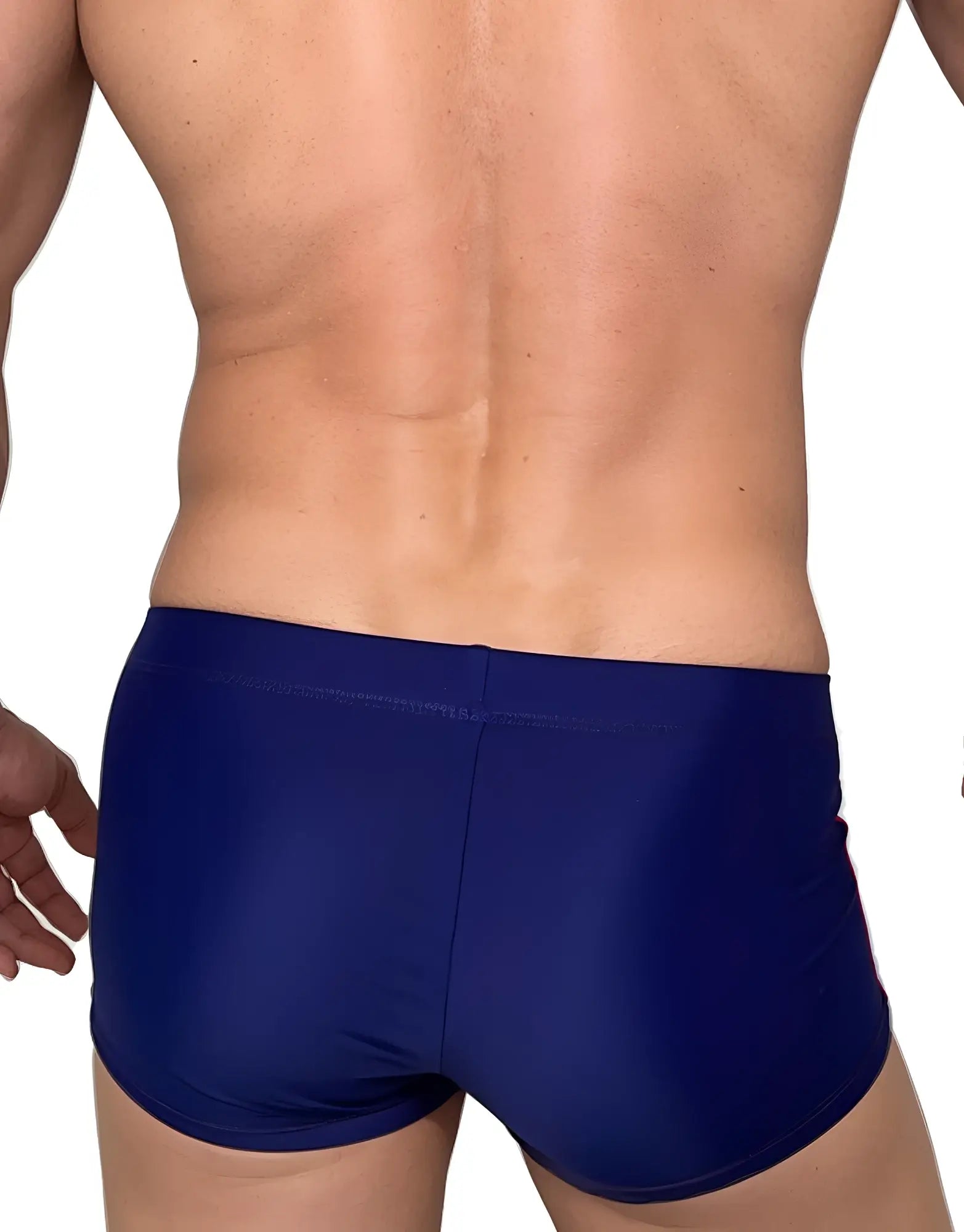 Navy blue wildmant monster cock swim square cut swim trunks with smooth form-fitting fabric and minimalist design