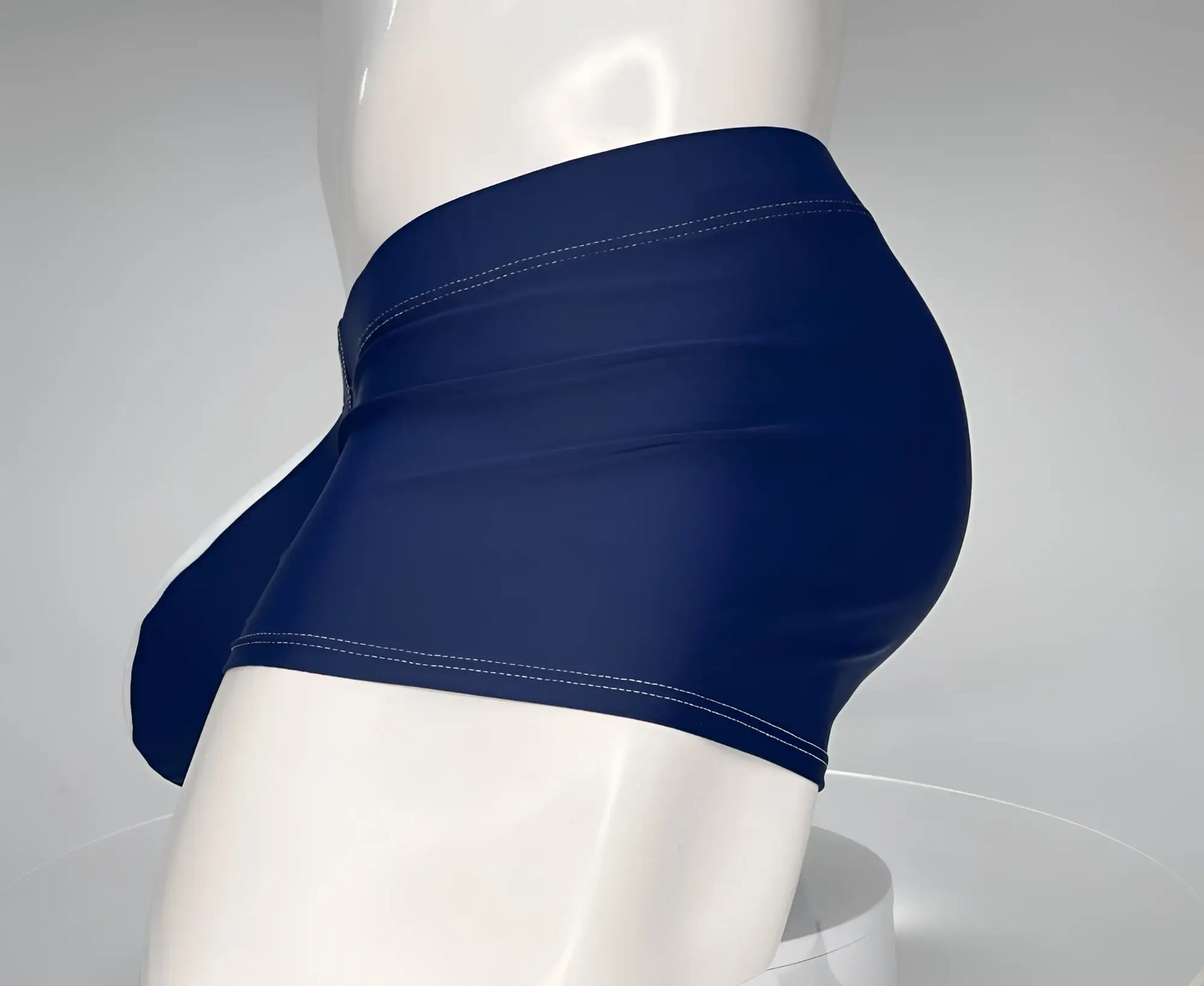 Wildmant monster cock swim square cut navy stretch fabric briefs with white stitching on waistband and leg openings