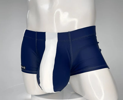 WildmanT monster cock swim square cut navy white swim trunks with a sleek form-fitting design for swimming use