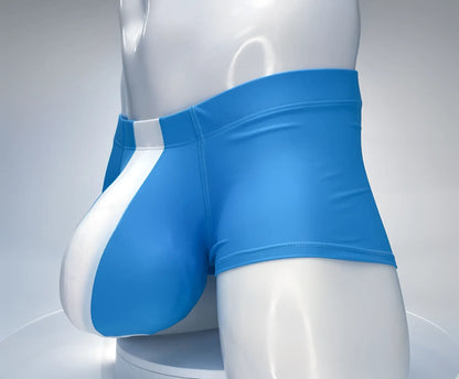 Wildmant monster cock swim square cut teal and white athletic briefs with sleek form fitting design