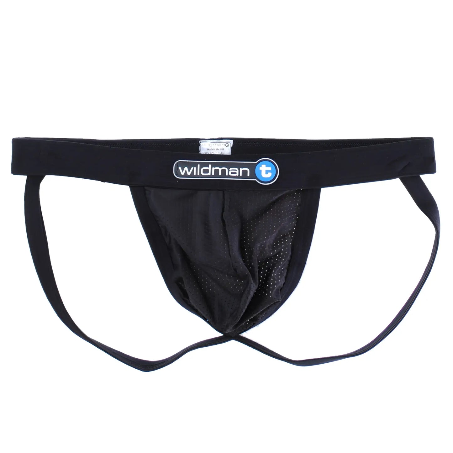 Black wildman t-brand athletic briefs with mesh panel and duraband elastic waistband front view