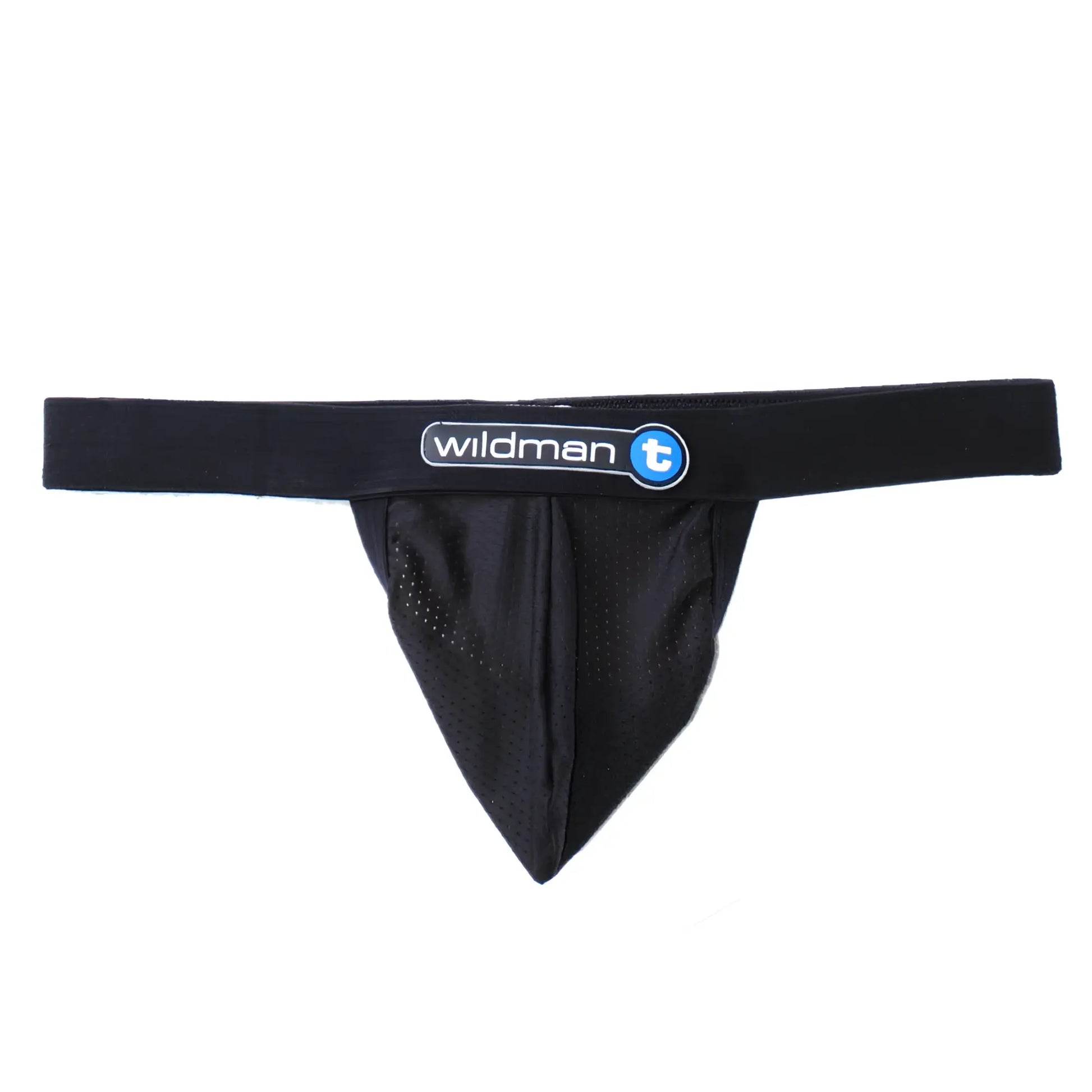 Black mesh thong with branded wildman t waistband from wildmant raw strapless mesh jock black collection