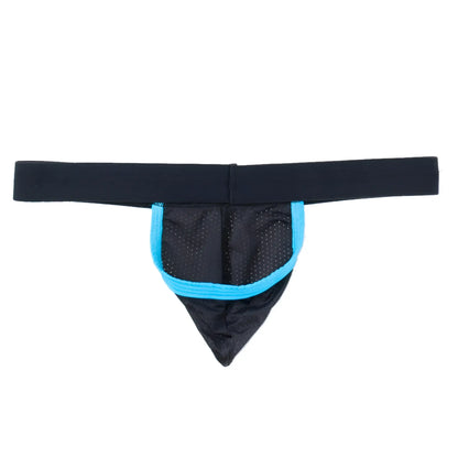 Black athletic brief wildmant raw strapless mesh jock with bright blue contrast trim and breathable fabric