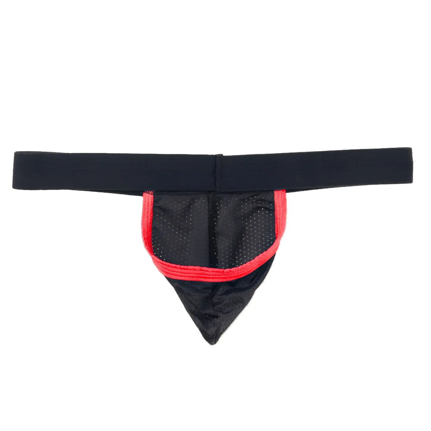 Black athletic brief wildmant raw strapless mesh jock with red contrast trim and breathable mesh fabric