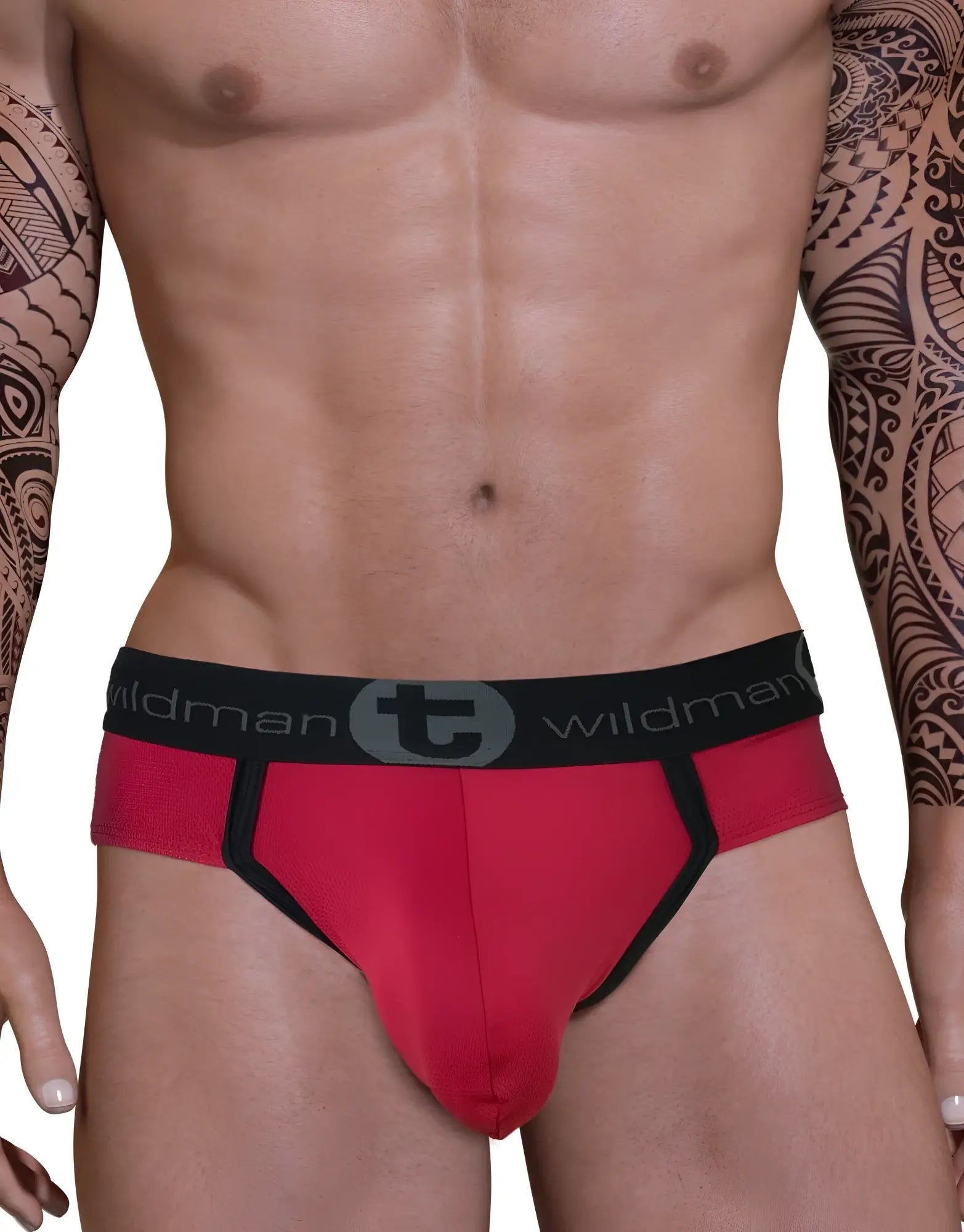 WildmanT red big boy pouch brief in red and black with sleek form-fitting design for comfortable support