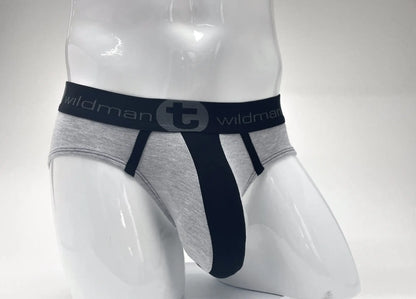 WildmanT stretch cotton big boy pouch brief in gray and black with textured waistband featuring wildman logo