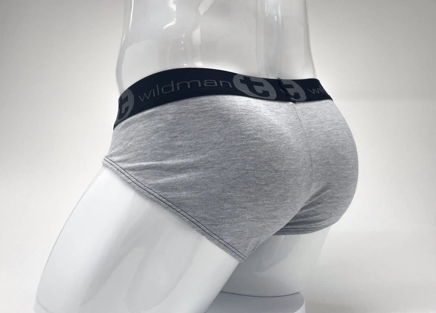 WildmanT stretch cotton gray heathered briefs with black elastic waistband featuring wildman logo pouch design