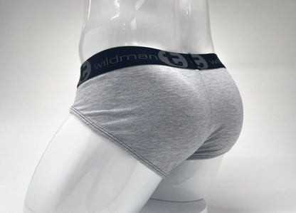 WildmanT stretch cotton gray heathered briefs with black elastic waistband featuring wildman logo pouch design