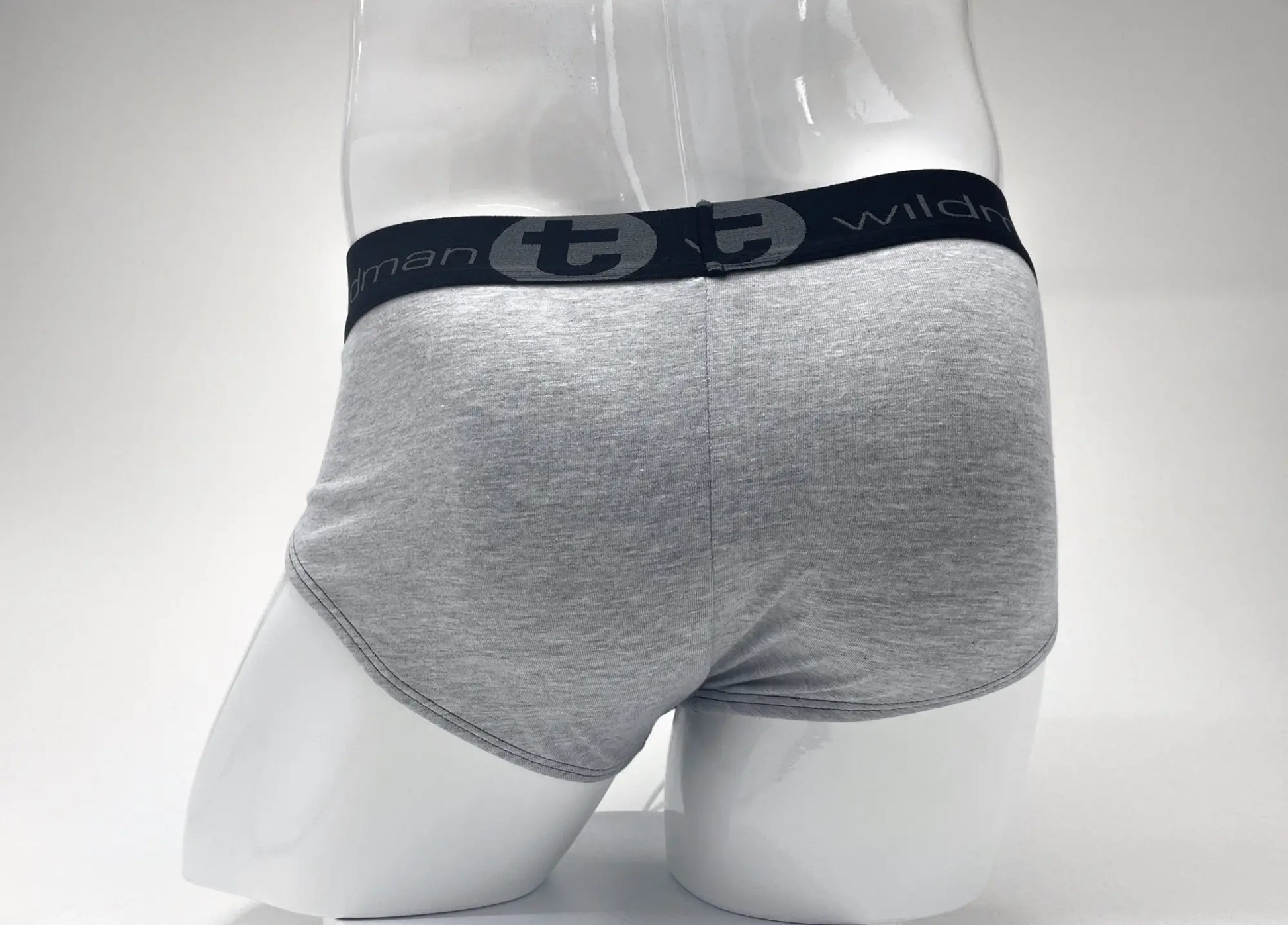Wildmant stretch cotton big boy pouch brief in gray heather with black elastic waistband and wildman logo