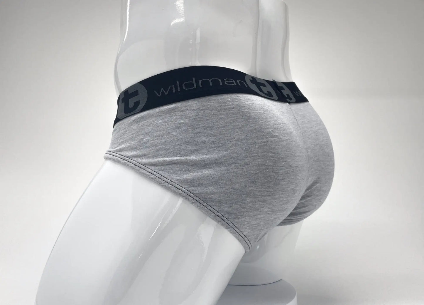 Wildmant stretch cotton big boy pouch brief in gray heather with black elastic waistband and wildman logo