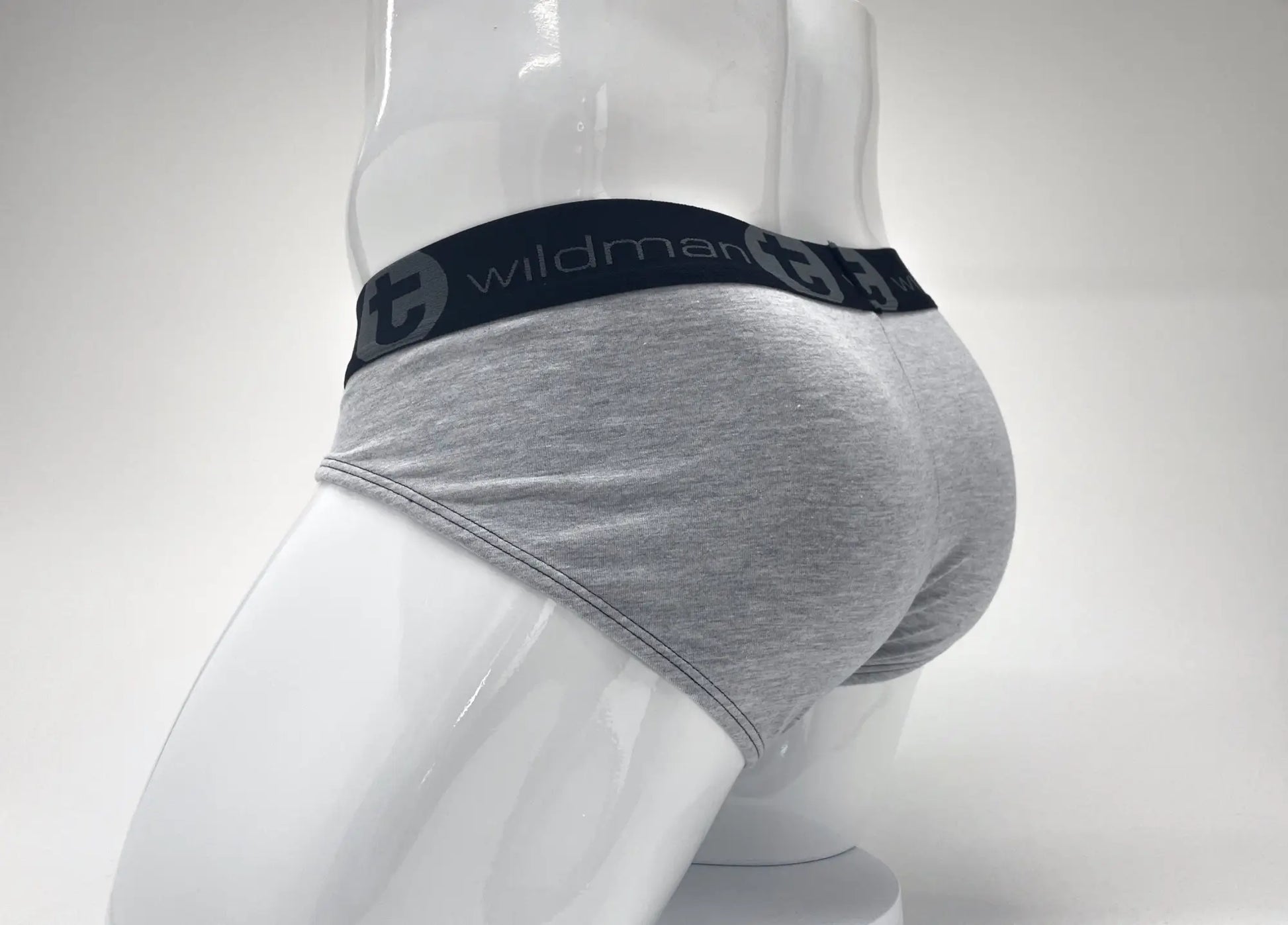 Wildmant stretch cotton big boy pouch brief in gray heather with black elastic waistband and wildman logo