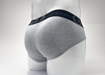 WildmanT stretch cotton big boy pouch briefs in gray heather with black elastic waistband and wildman logo