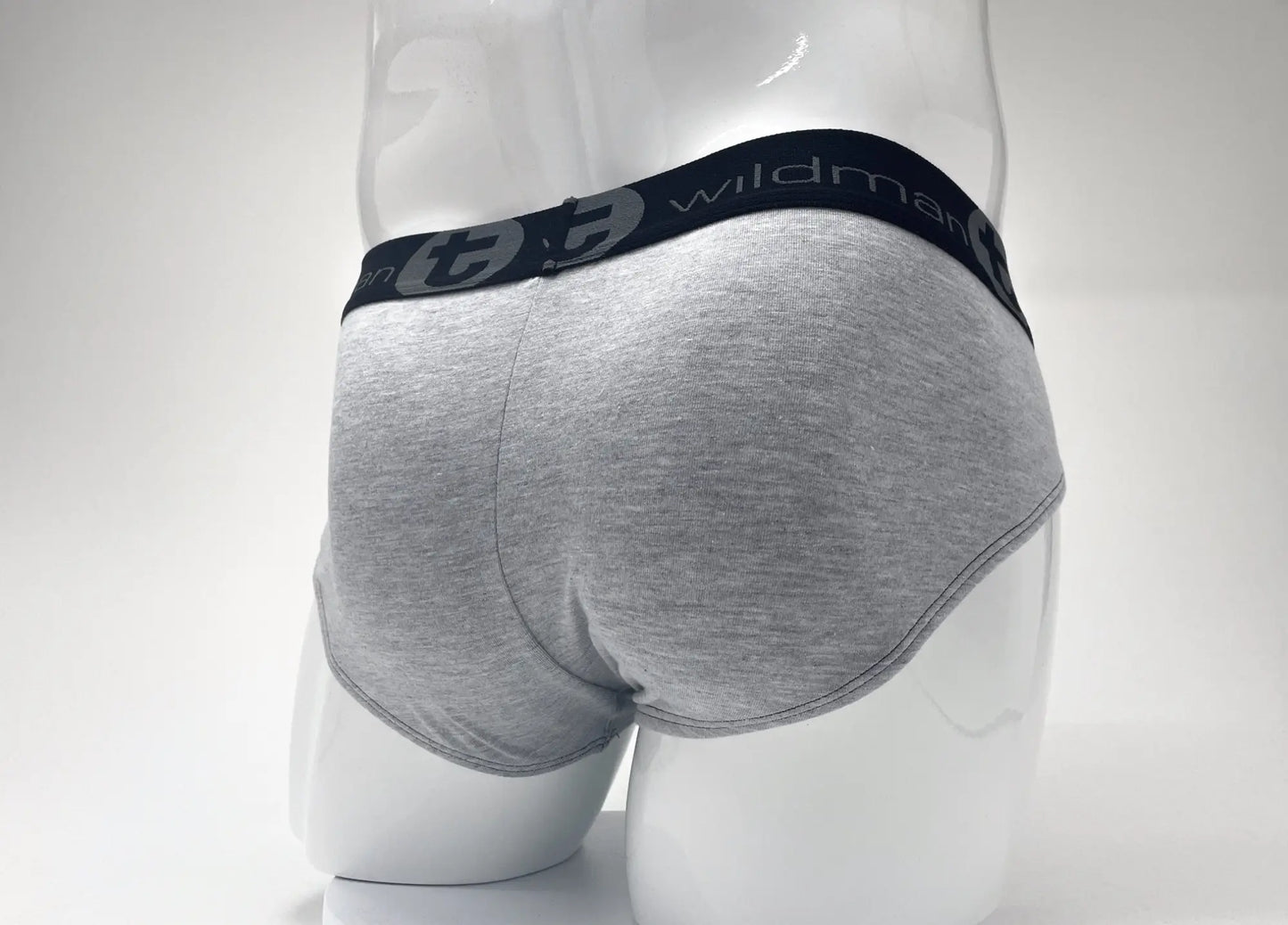 Wildmant stretch cotton big boy pouch brief in gray heather with black elastic waistband and white wildman logo