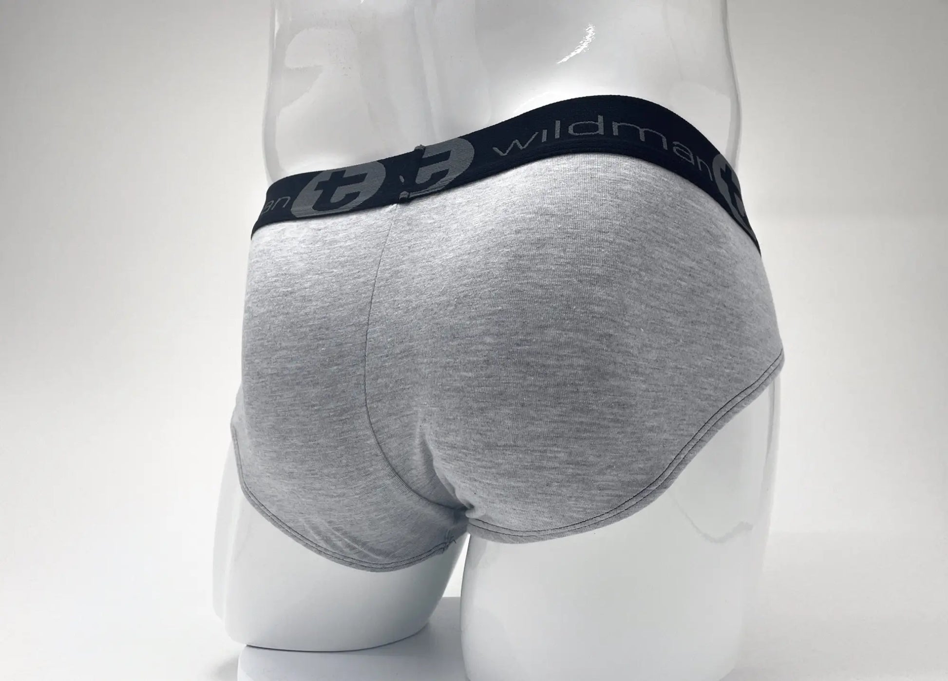 Wildmant stretch cotton big boy pouch brief in gray heather with black elastic waistband and white wildman logo