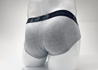 Wildmant stretch cotton big boy pouch brief in gray heather with black elastic waistband and white wildman logo