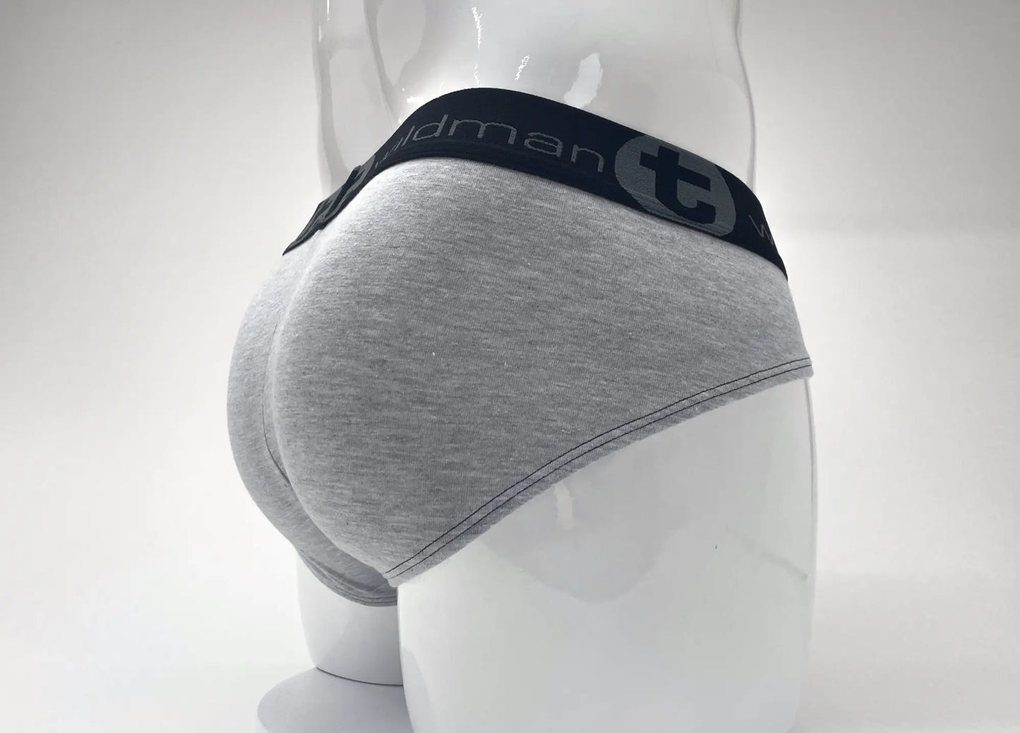 Wildmant stretch cotton gray heathered briefs with a black oldman elastic waistband and big boy pouch design
