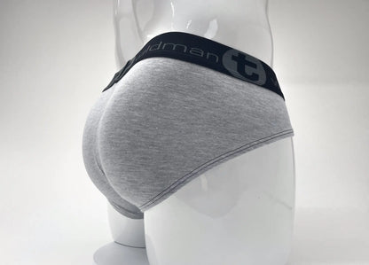Wildmant stretch cotton gray heathered briefs with a black oldman elastic waistband and big boy pouch design