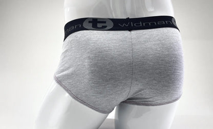 Gray heathered stretch cotton big boy pouch briefs with black wildman waistband in gray and red colors