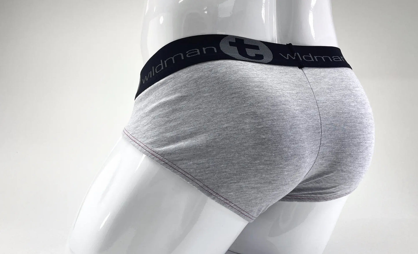 Gray heathered WildmanT stretch cotton big boy pouch brief with black waistband and red stylized T emblem