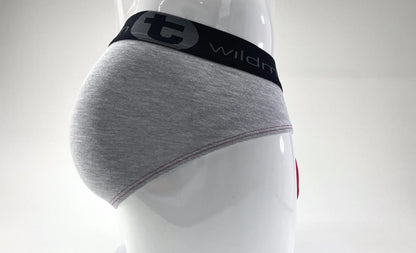 Wildmant stretch cotton big boy gray heathered briefs with black elastic waistband featuring wildman logo