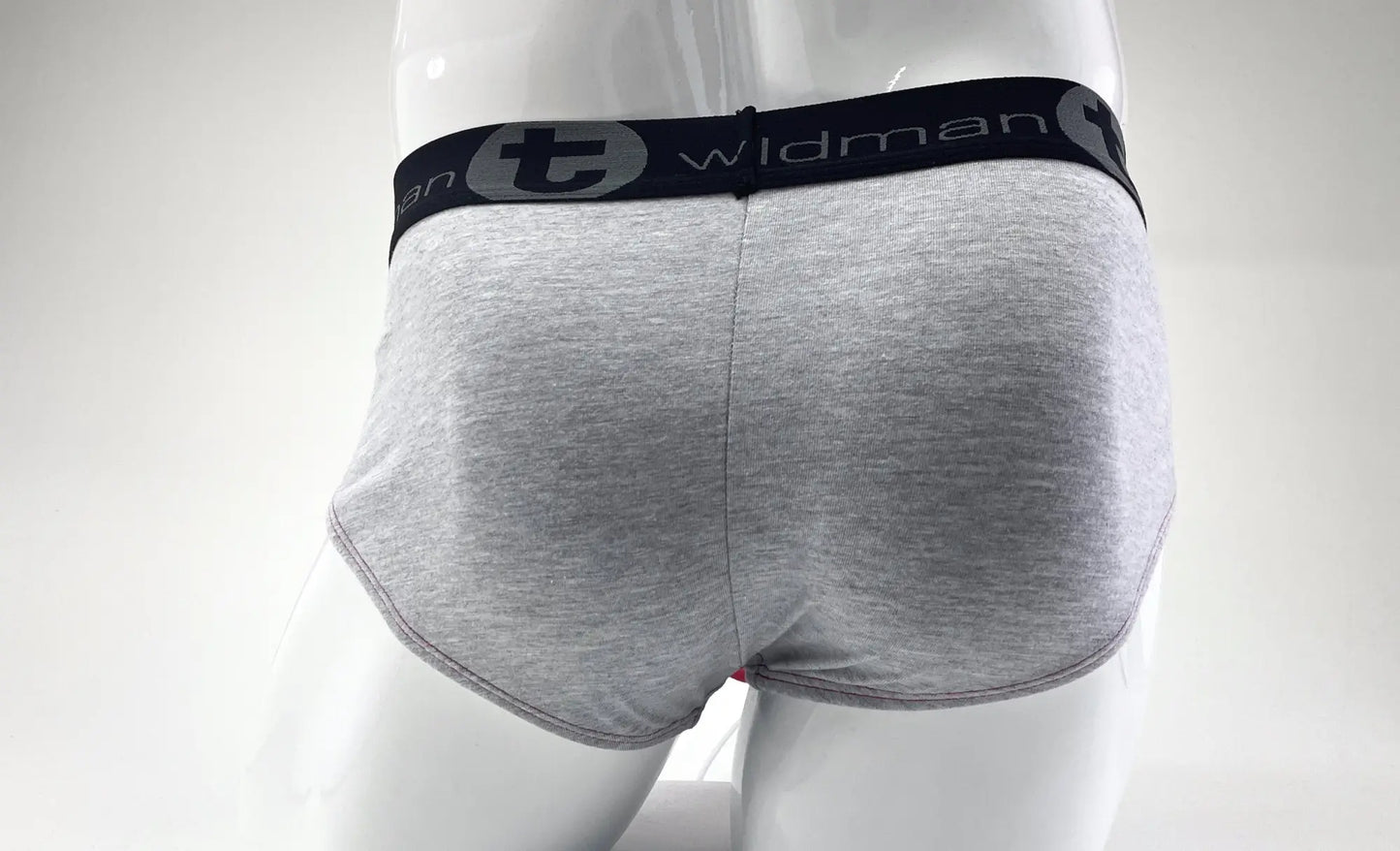 Wildmant stretch cotton big boy pouch brief in gray heather with black waistband featuring wildman logo