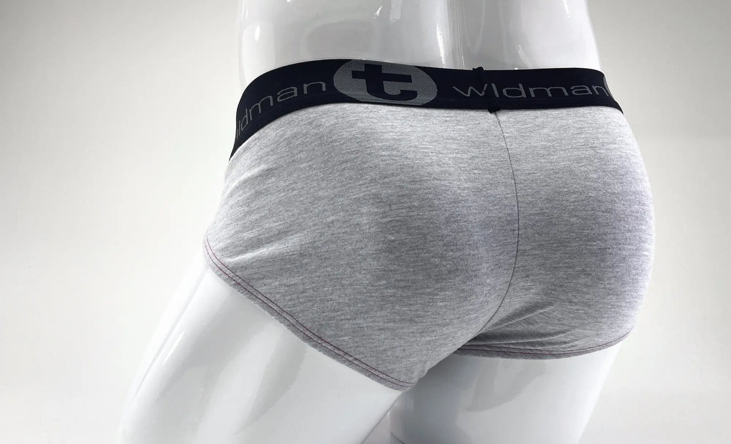 Gray heathered stretch cotton big boy pouch briefs with black wildman elastic waistband in gray and red