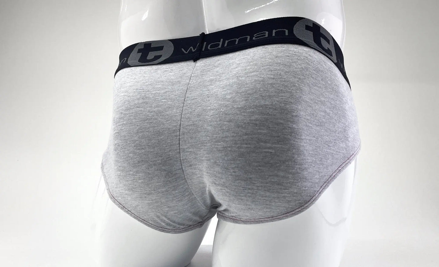 Wildmant stretch cotton big boy pouch brief in gray heathered cotton with black wildman logo waistband