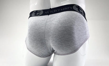 Wildmant stretch cotton big boy pouch brief in gray heathered cotton with black wildman logo waistband