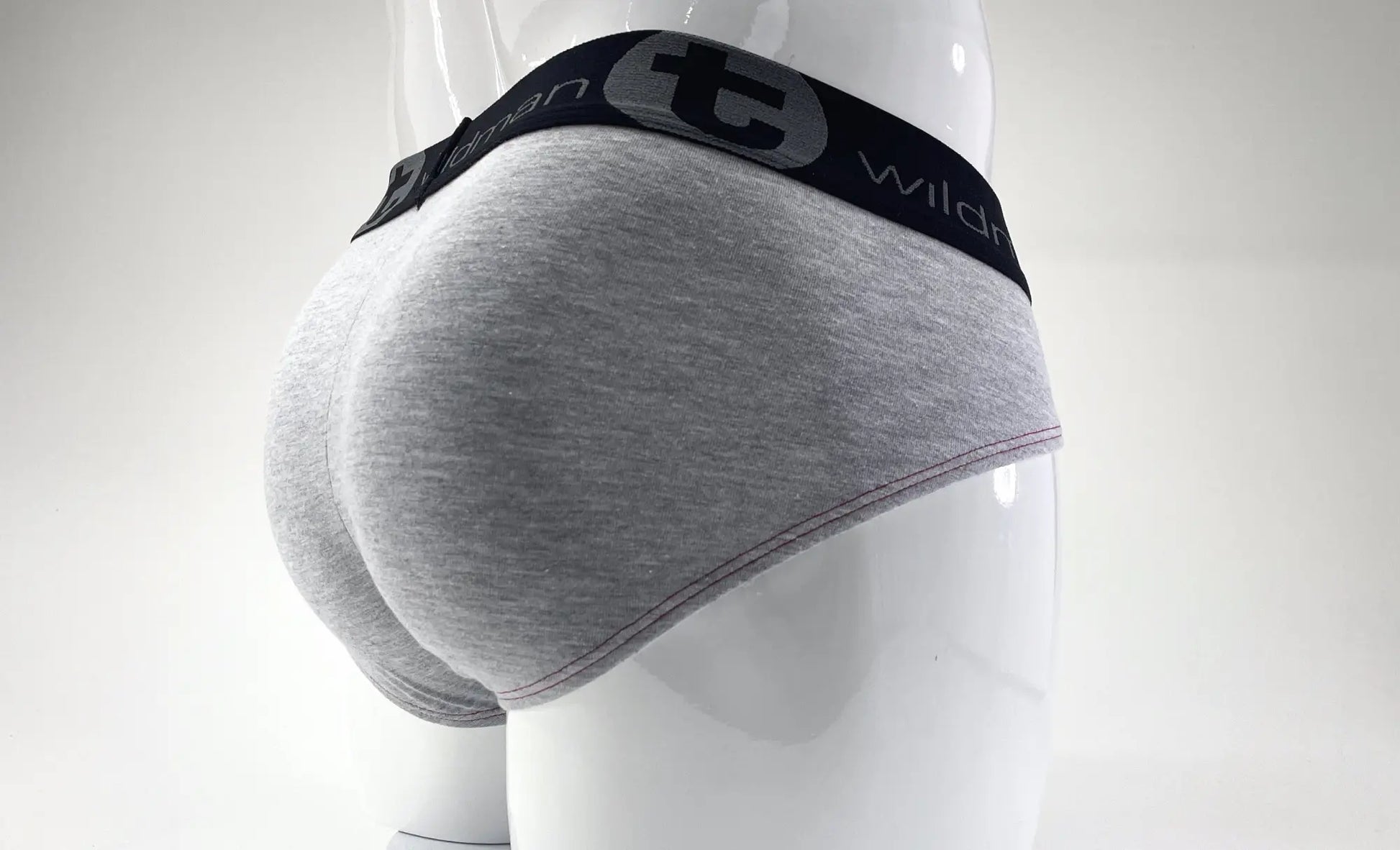 Wildmant stretch cotton big boy pouch brief gray heathered with black elastic waistband and t wild logo