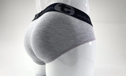 Wildmant stretch cotton big boy pouch brief gray heathered with black elastic waistband and t wild logo