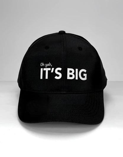 Black cotton baseball cap wildmant vanity cap with white embroidered oh yah its big text on front panel