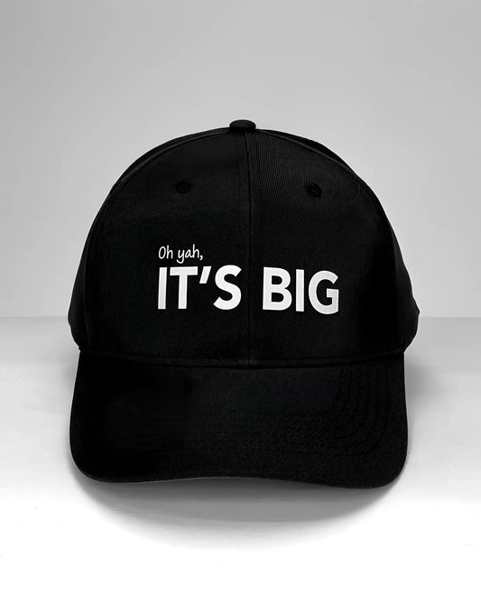 Black cotton baseball cap wildmant vanity cap with white embroidered oh yah its big text on front panel