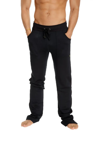 Black mid-weight luxury-fleece track and lounge sweatpant with elastic waistband and side pockets from winter collection