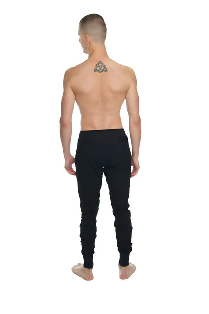 Black winter edition luxury-fleece long cuffed jogger and yoga sweat pants with sleek form-fitting modern design
