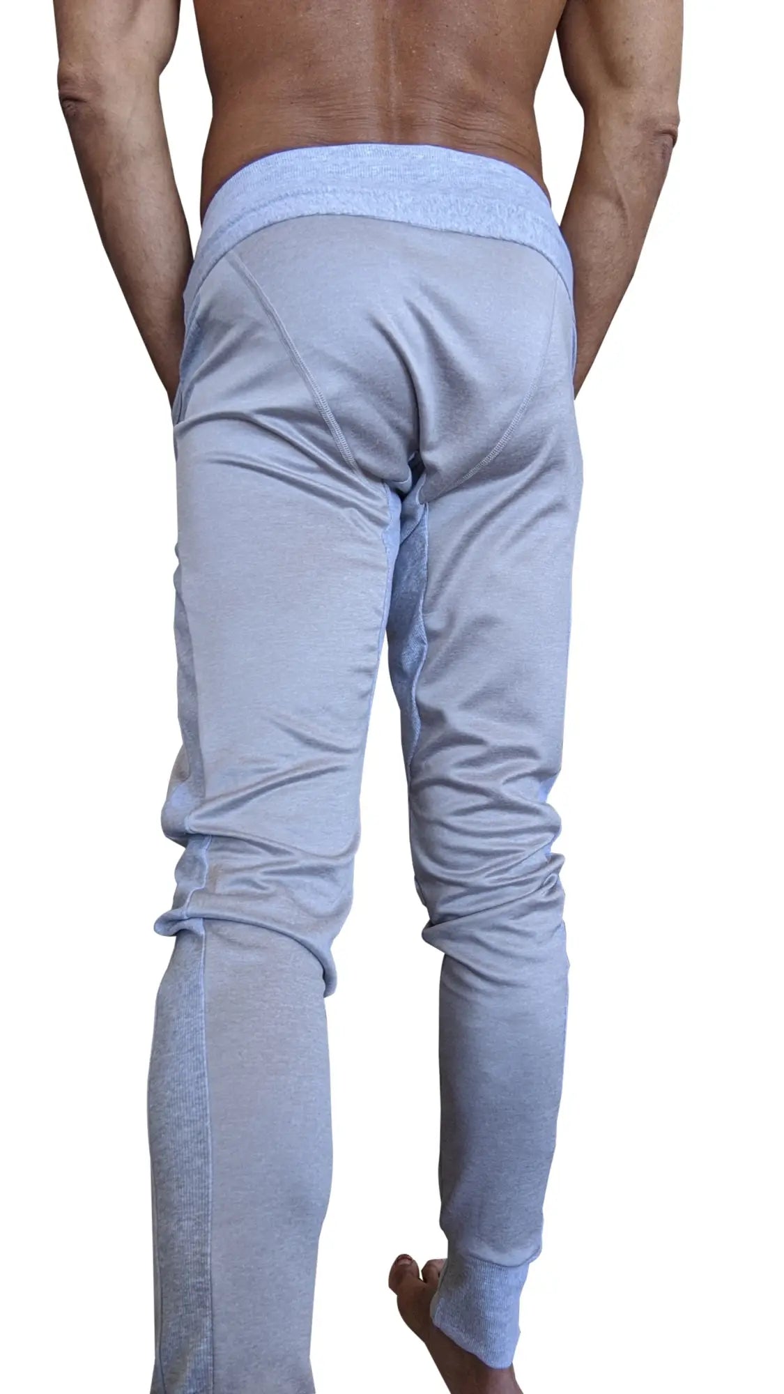 Winter edition light blue athletic joggers with subtle heathered texture and matching elastic waistband for performance
