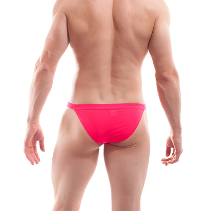 Wojoer beun basic tanga bikini swimwear neon coral bright pink form-fitting swim trunks with smooth stretchy fabric