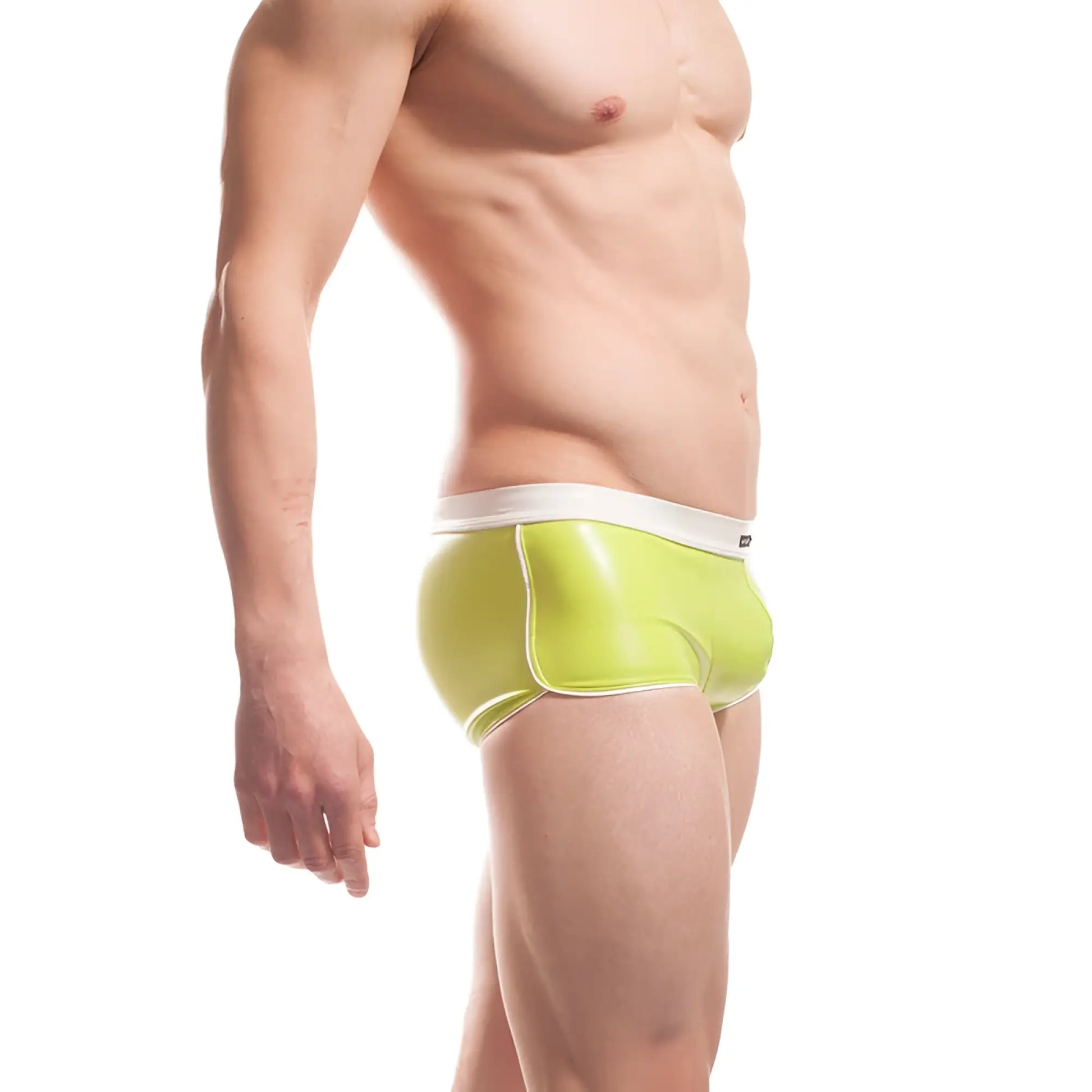 Wojoer candygreen pleather lime green glossy sprinter boxer briefs with white elastic waistband size xl