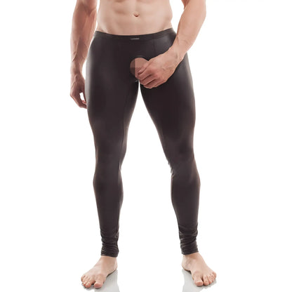 Wojoer crotchless pleather leggings black size XL featuring smooth stretchy material and open crotch design