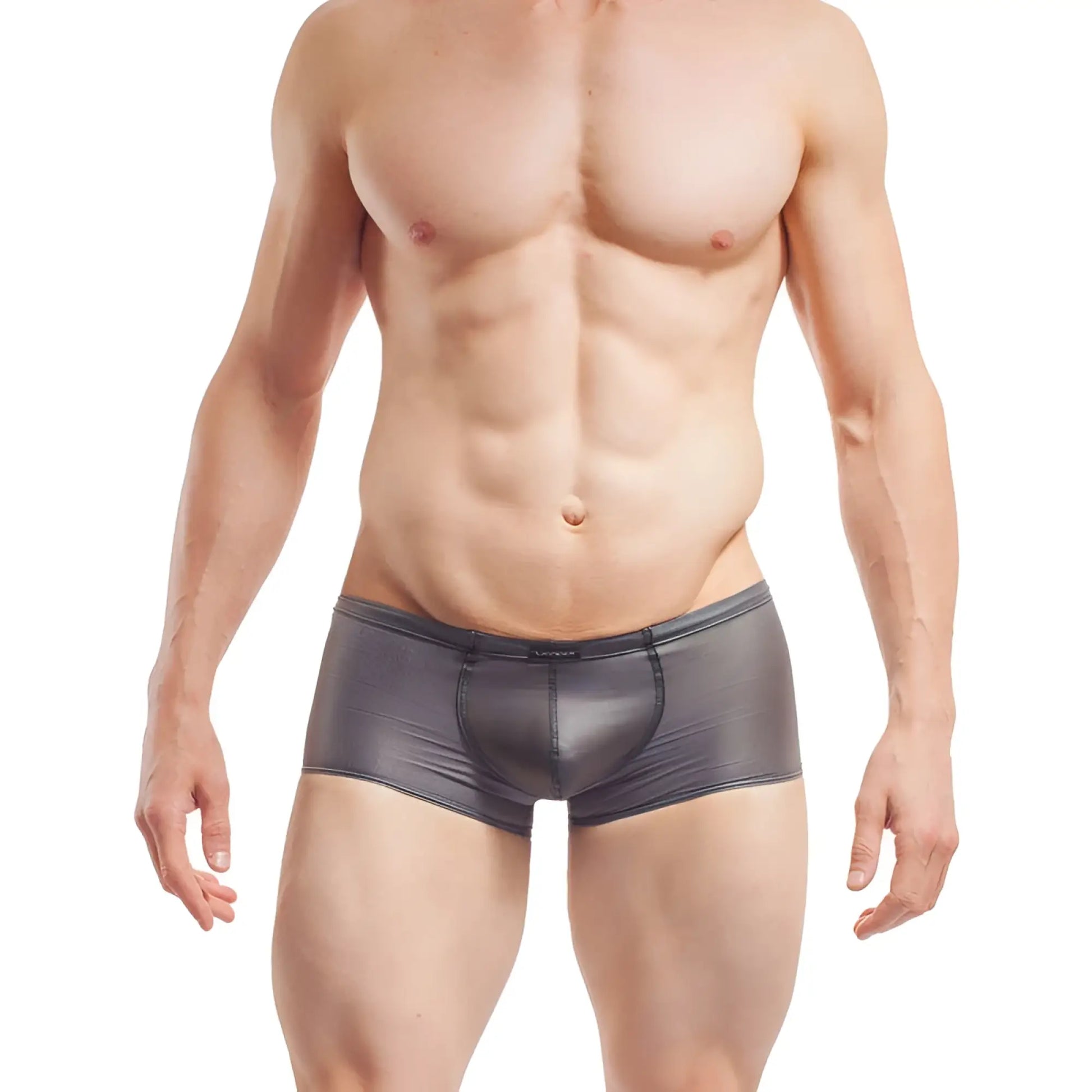 Wojoer fun-x-tion latex transparent boxer brief underwear xl in gray metallic with a sleek form-fitting design