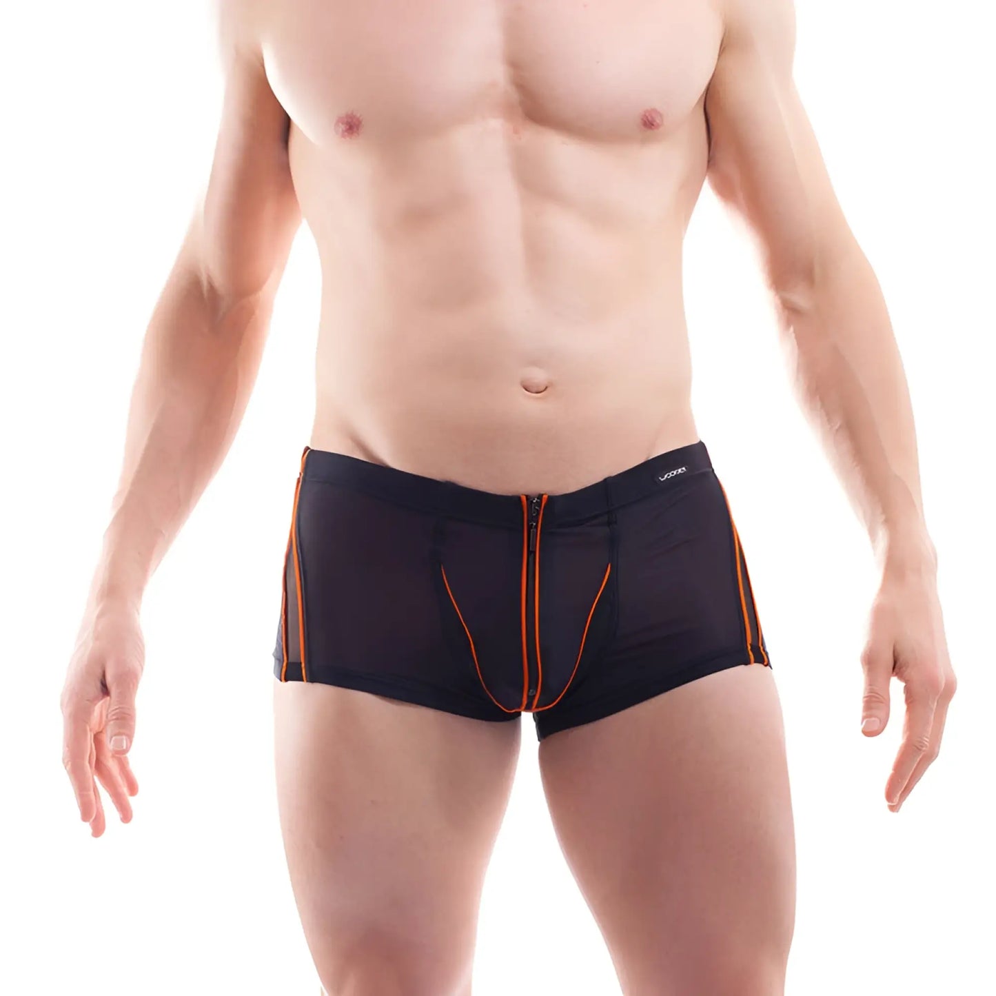 Black wojoer athletic briefs with orange zipper and trim powernet insert size m for activewear use