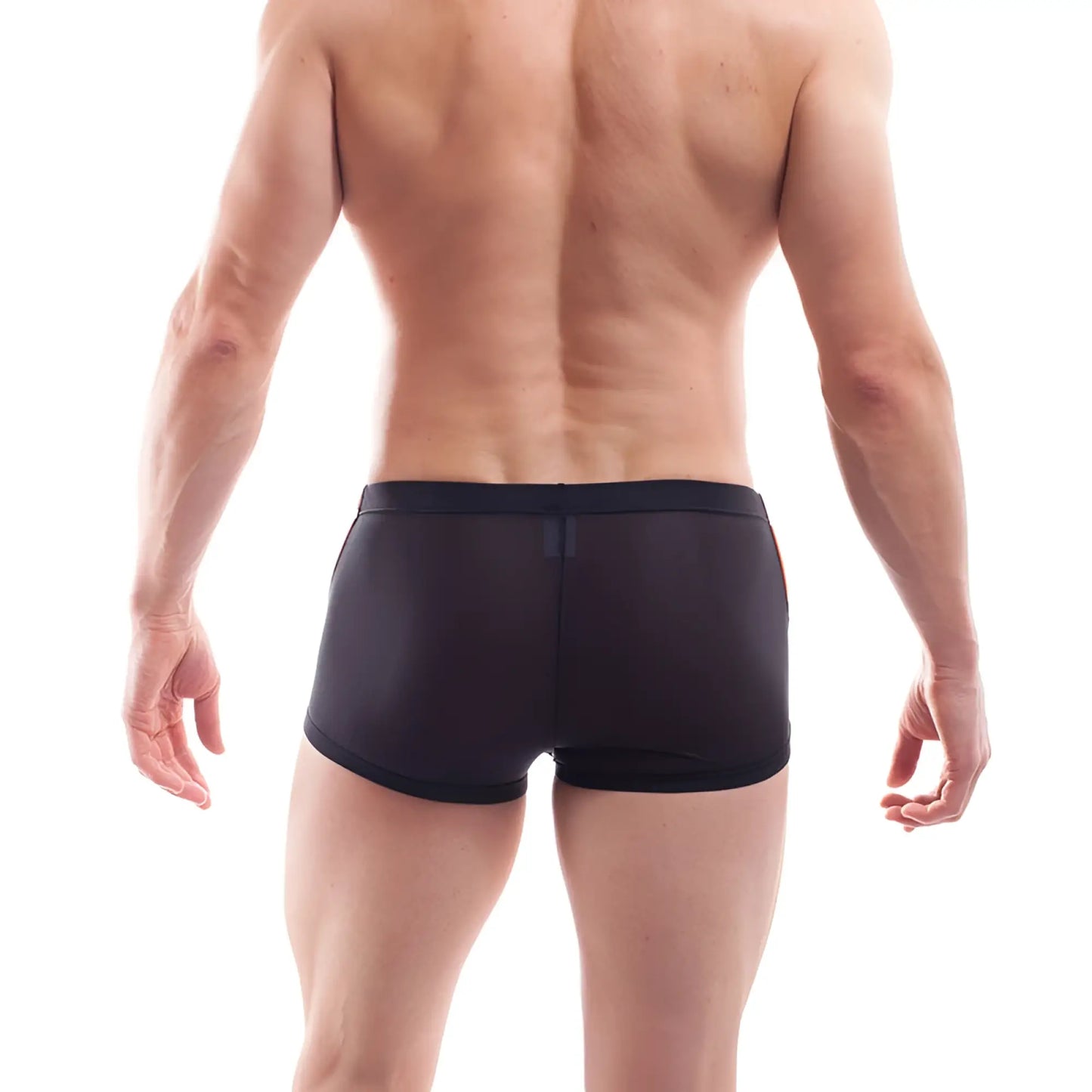 Wojoer orange line powernet insert zipper boxer brief underwear black mesh briefs with smooth form-fitting design