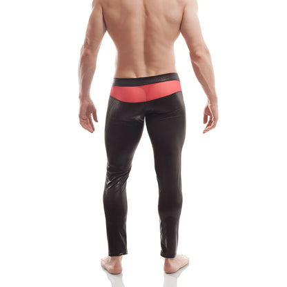 Black glossy wojoer leggings with vibrant red waistband and mesh powernet inserts size xl