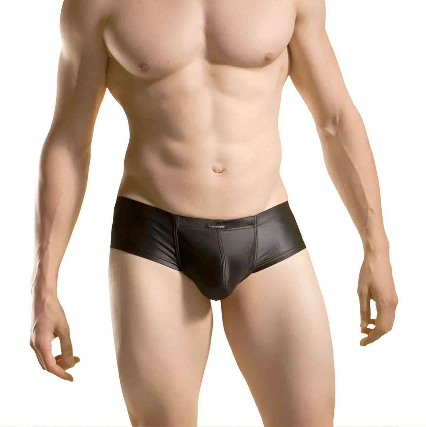 Black leather wojoer wet matte hipster cheeky bikini swimwear with sleek form-fitting design and subtle stitching size xl